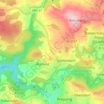 Carte topographique Kreuzstraße, altitude, relief