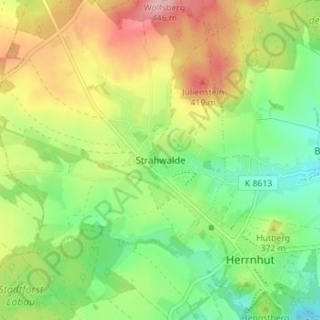 Carte topographique Strahwalde, altitude, relief