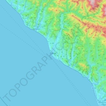 Carte topographique Sochi, altitude, relief