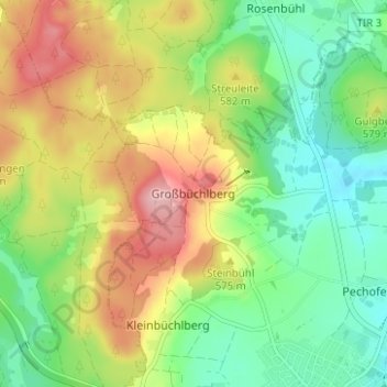 Carte topographique Großbüchlberg, altitude, relief
