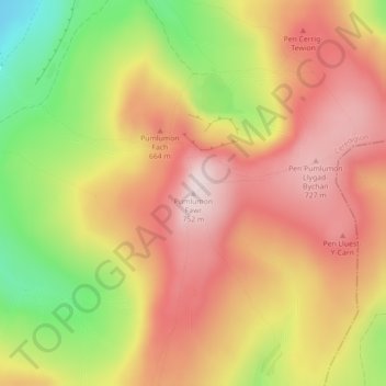 Carte topographique Plynlimon, altitude, relief