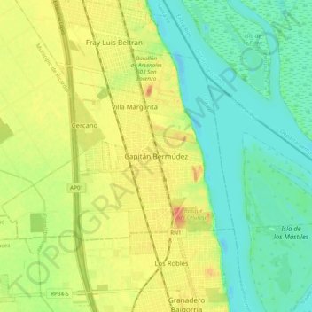 Carte topographique Capitán Bermúdez, altitude, relief