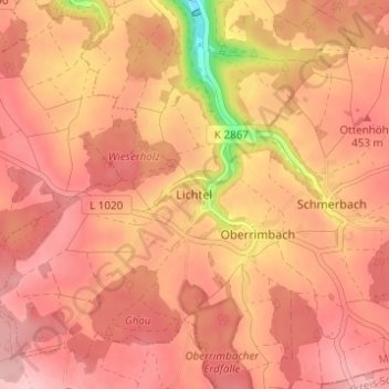 Carte topographique Lichtel, altitude, relief