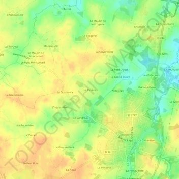 Carte topographique La Pinière, altitude, relief