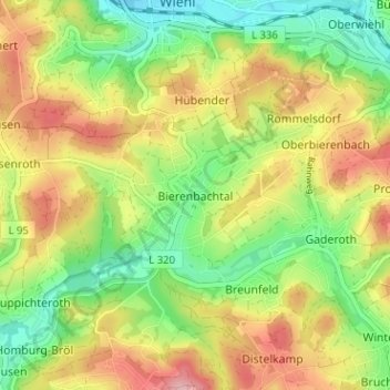 Carte topographique Bierenbachtal, altitude, relief