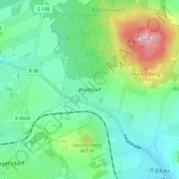 Carte topographique Walddorf, altitude, relief