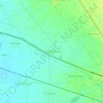 Carte topographique Rurkee Pukhta, altitude, relief