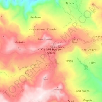 Carte topographique Hagere Selam, altitude, relief