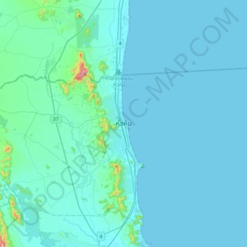 Carte topographique หัวหิน, altitude, relief