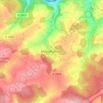 Carte topographique Messelhausen, altitude, relief