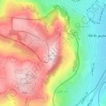 Carte topographique Mount Gerizim, altitude, relief