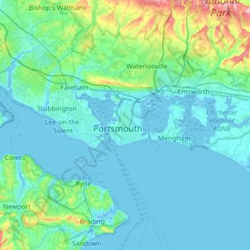 Carte topographique Portsmouth, altitude, relief