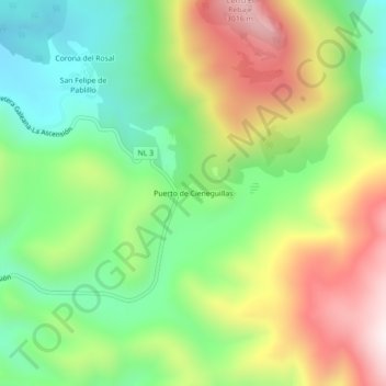 Carte topographique Puerto de Cieneguillas, altitude, relief