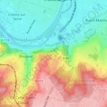Carte topographique La Jonchère, altitude, relief
