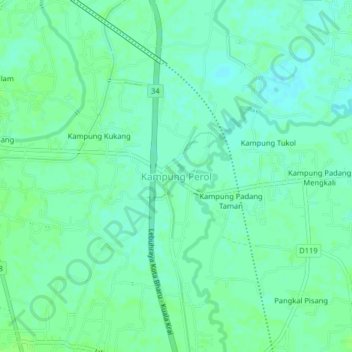 Carte topographique Kampung Perol, altitude, relief