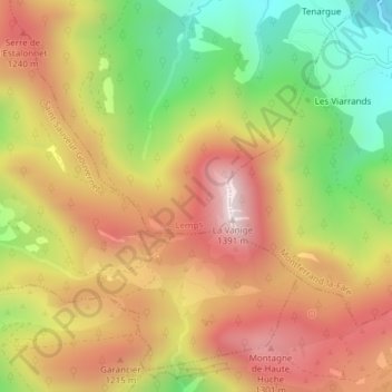 Carte topographique Grand Coraire et Coste Faviere, altitude, relief