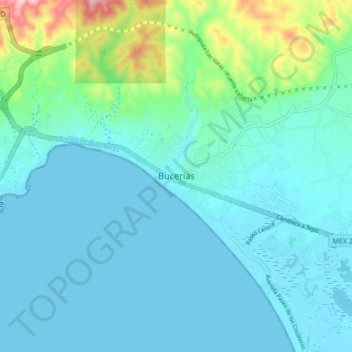 Carte topographique Bucerias, altitude, relief