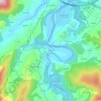 Carte topographique Porto, altitude, relief