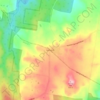 Carte topographique Springhill, altitude, relief