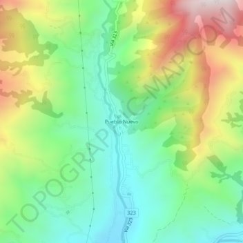 Carte topographique Pueblo Nuevo, altitude, relief