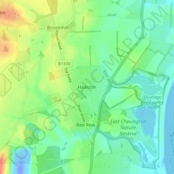 Carte topographique Hadston, altitude, relief
