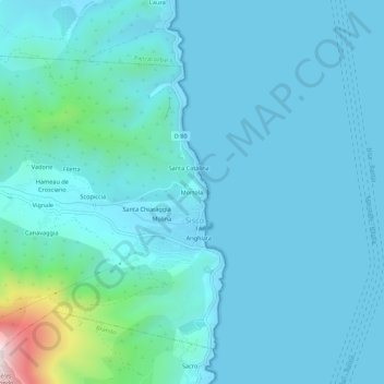 Carte topographique Mortola, altitude, relief