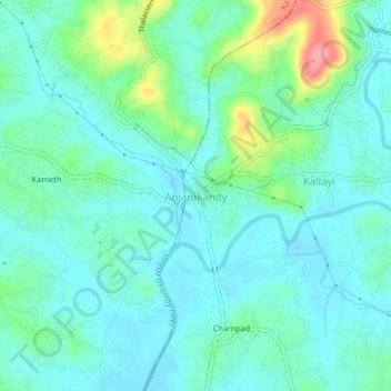 Carte topographique Anjarakandy, altitude, relief