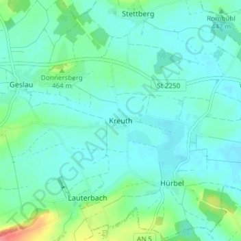 Carte topographique Kreuth, altitude, relief