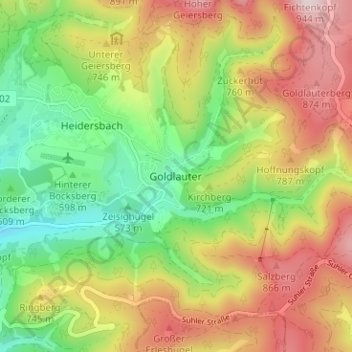 Carte topographique Goldlauter, altitude, relief