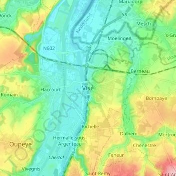 Carte topographique Visé, altitude, relief