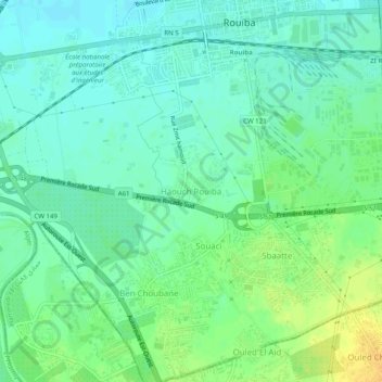 Carte topographique Haouch Rouiba, altitude, relief