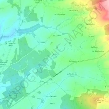 Carte topographique Churin, altitude, relief