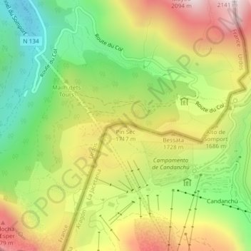 Carte topographique Pin Sec, altitude, relief
