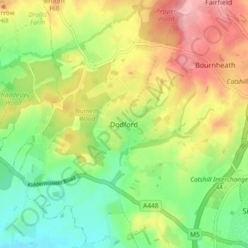 Carte topographique Dodford, altitude, relief