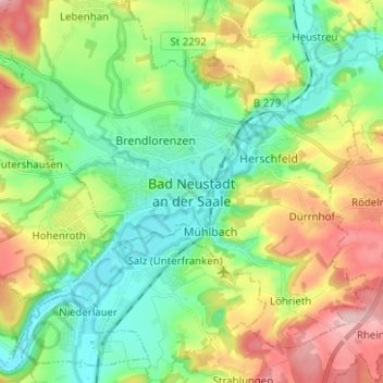 Carte topographique Bad Neustadt an der Saale, altitude, relief