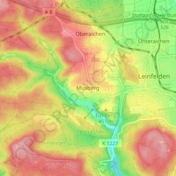 Carte topographique Musberg, altitude, relief