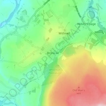 Carte topographique Brinscall, altitude, relief