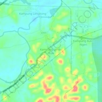 Carte topographique Kampung Jambu Rias, altitude, relief