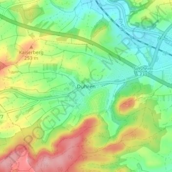 Carte topographique Dühren, altitude, relief