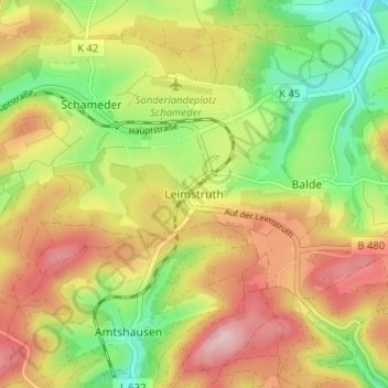 Carte topographique Leimstruth, altitude, relief
