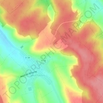 Carte topographique Route de Troyes, altitude, relief