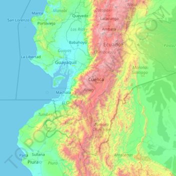 Carte topographique Azuay, altitude, relief
