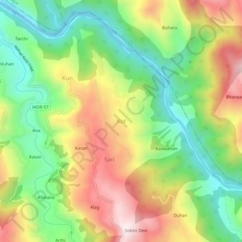 Carte topographique Kot, altitude, relief