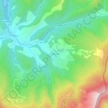 Carte topographique Le Cheylard, altitude, relief
