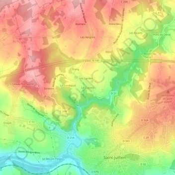 Carte topographique Le Cussou, altitude, relief