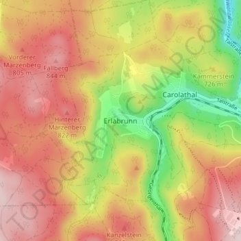 Carte topographique Erlabrunn, altitude, relief