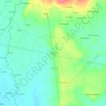 Carte topographique Arneiro, altitude, relief