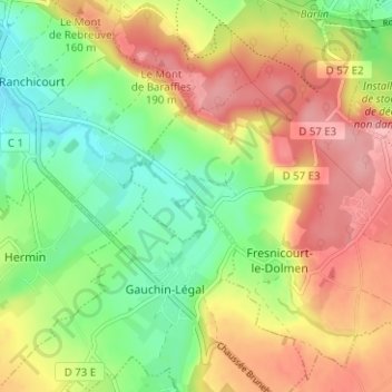 Carte topographique Olhain, altitude, relief