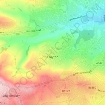 Carte topographique Broad Folds, altitude, relief