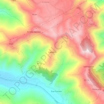 Carte topographique Cagnanò, altitude, relief